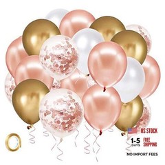 Rose Gold Confetti Latex Balloons, 60 Pack White Balloons Rose Gold White Gold