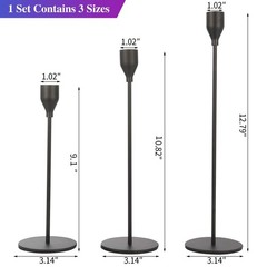 Anndason Set of 3 Black Candlestick Holders – S+M+L (3 Pcs/set),