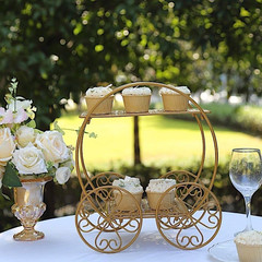 14 in Gold 2 Tier Cinderella Carriage Cupcake Dessert Display Stand | 14″ Cup Ca