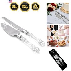 Elegant Cake Knife and Server Set Stainless Steel with Crystal Handle – Perfe…
