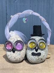 Unique Handmade Bride and Groom Rocks Wedding Decor Centerpiece Bottle Cap Eyes