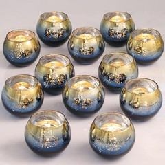 Navy Votive Candle Holders Set of 12, Round Round–2″W x 2″H Navy Blue+gold