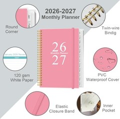 2026-2027 Monthly Planner – January 2026 – June 2027, Two 6.4″ x 8.5″ Pink