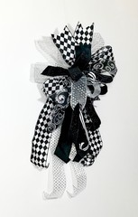 EXTRA LARGE DECORATION 6 RIBBON BLACK WHITE SILVER DESIGNER BOW READY TO USE