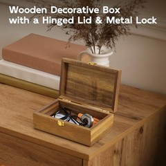 Wood Decorative Box with Lid Jewelry Box, Memories Box, Keepsake Small Acacia