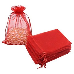 Organza Bags 100pcs, 5 x 7 inches Christmas Gift Drawstring Bags Mesh Red