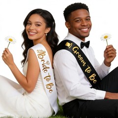 Docooniver 2 Pack Bride and Groom to be Sash Set Bachelorette White&black