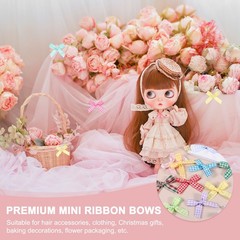 50 Pcs Mini Gingham Ribbon Bows 1.8 Inch Satin Ribbon Bows Red White