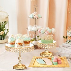 12 Pcs Gold Cake Stand Set Cake Display W/ Crystal Edge & Cupcake Display Tray