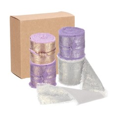4pcs Chiffon Ribbon, 1″x5 Yard Silk Ribbon, Purple Silver Glitter Fabric Ribbon