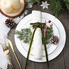 12 Set Christmas Napkin Rings Wooden Bow Napkin Rings Velvet Bow Olive Green