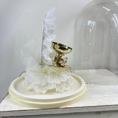 Vintage 50th Wedding Anniversary Cake Topper with Gold Champagne Flutes Ribbons