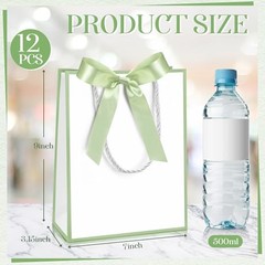 Pcs Wedding Paper Gift Bags with Handle 9x7x3.15» Thank 12 White, Sage Green