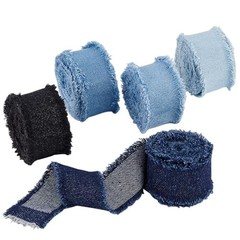 8.5 Yds x 1-5/8 inch 5 Colors Denim Ribbon, Rustic Frayed Fringes Fabric