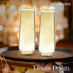 Stemless Champagne Flute Glass Set Of 4 With Gold Rim And Base – Mimosa Glass