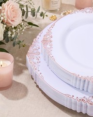 Morejoy 100pcs Rose Gold Plastic Plates – Rose Gold Disposable Plates – 7.5 i…