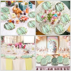 Pcs Scalloped Party Paper Plates and Napkins Cocktail Disposable 48 Sage Green