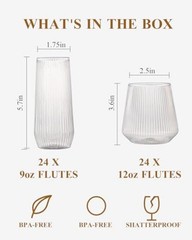 48 Pack Disposable Ribbed Origami Ripple Plastic Glasses Set – 24 Clear48Pack