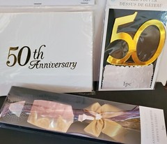 50th WEDDING ANNIVERSARY GUEST BOOK, CAKE SERVER, CAKE TOP 3PC SET Victoria Lynn