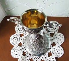 Vtg. Silver Plated Gold Wash Double Toasting Wedding Cup Chalice Goblet 8 1/2″ H