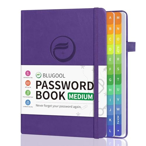 Password Book with Alphabetical Tabs, Password Medium(5.3″ x 7.7″) Purple