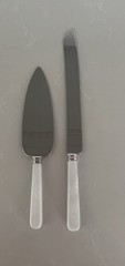 Vintage Sheffield England Cake Knife & Server Set White Pearl Handle Wedding