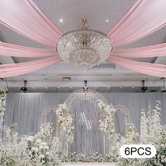 Deep Rose Chiffon Ceiling Drapes 6 Panels 15 × 5 ft Pink Wedding Backdrop