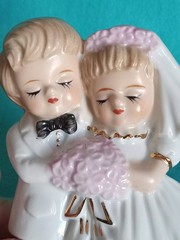 Vintage MCM Porcelain Blonde Bride & Groom Wedding Cake Topper Figurine