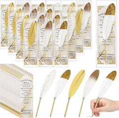 25 Sets Feather Pen Wedding Favors Bulk Bridal Shower Quill Ballpoint Pens Gold