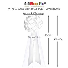 Large White Wedding Pull Bows with Long Tulle 6 Count (Pack of 1),