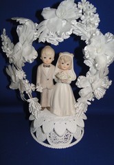 New Orchid Cascade Wedding Cake Top, «Lefton» adorable couple #420