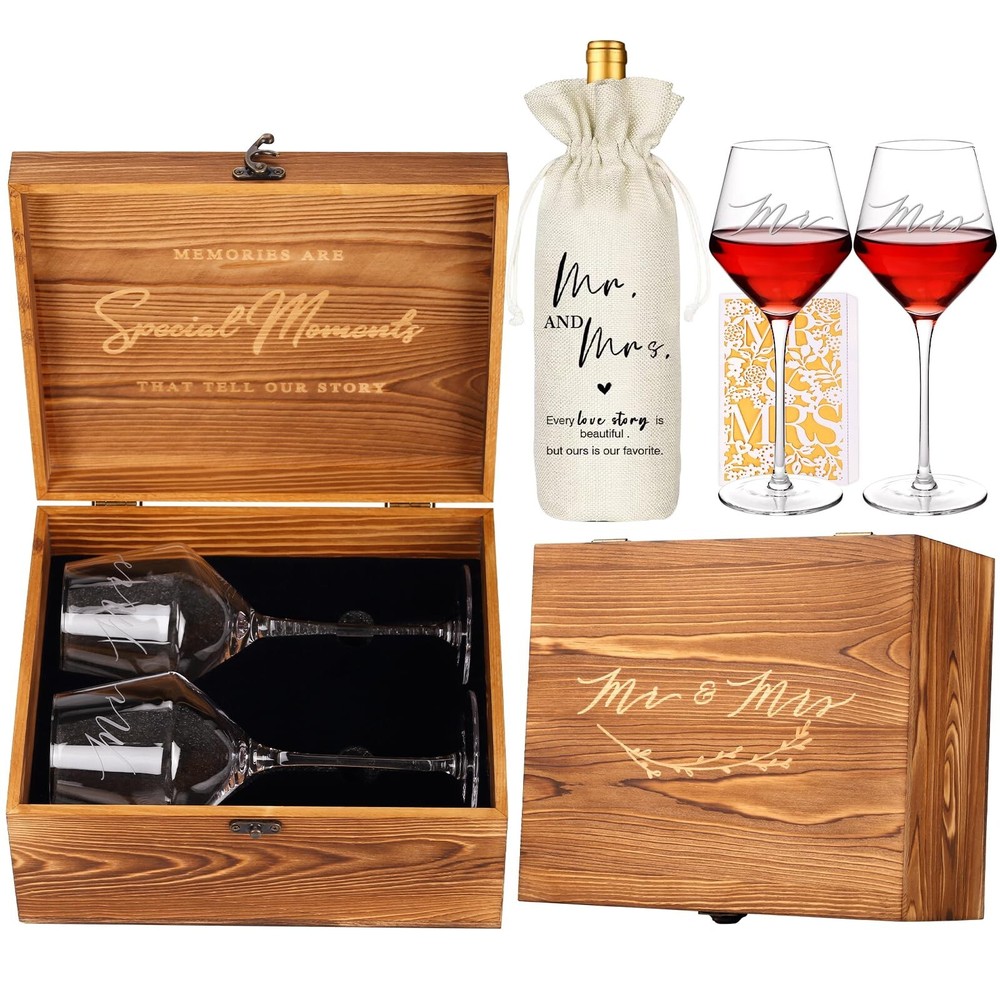 Wedding Gifts Mr and Mrs Wine Glasses, Bridal Shower Gifts Engagement Gifts f…