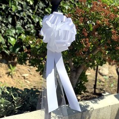 Large White Wedding Pull Bows with Long Tulle 6 Count (Pack of 1),