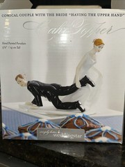 Red Haired Bride Pulling Hubby Wedding Topper