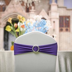 10 Purple Spandex CHAIR SASHES with Silver Round Buckles Wedding Decorations