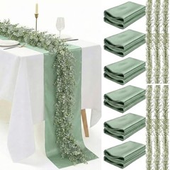 12 Sets Cheesecloth Table Runner 108×12 Inch with Artificial Sage Green