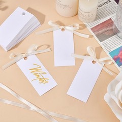 100 PCS 1.57×3.54×0.01 Inch Blank Name Place Cards With White Satin Ribbon