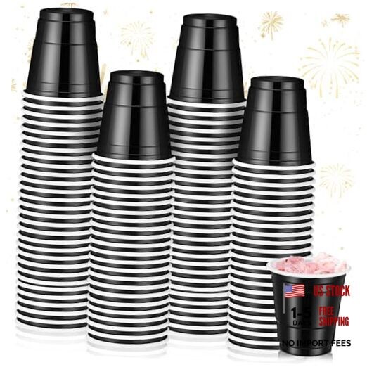 100 Pack 2 oz Plastic Shot Cups, Graduation Mini Disposable Shot Glasses Black