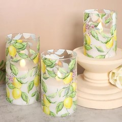 Lemon Glass Flameless Candles with Remote Timer Battery Lemon Tree Design