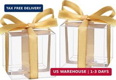 Adecortalk 50 Pcs Clear Favor Boxes, 2x2x2 Inch Clear Plastic Gift Box with Gold