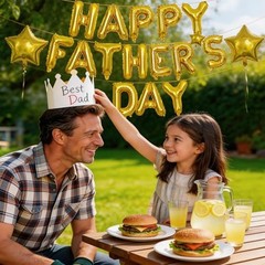 16 Inch “HAPPY FATHER’S DAY” Balloons Banner with 18 Inch Star Balloons – Gold