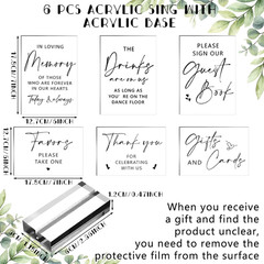 6 Pcs Clear Acrylic Wedding Signs for Reception and Ceremony 5» x 7» Wedding S