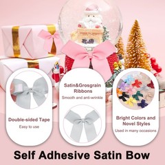 6Pcs Mini Grosgrain Ribbon Bow 2″ Self Adhesive Flower Bows Silver