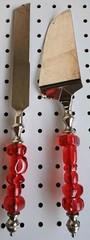 Red Art Glass Bead Handle Cake Knife Server Set Wedding Birthday Party Stainless