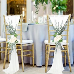 48 Sets Wedding Chair Decorations – Chiffon Sashes, Ribbons & Eucalyptus Decor
