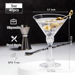 40 Pack Mini Plastic Martini Glasses – 5oz Disposable Cocktail Glasses Tall