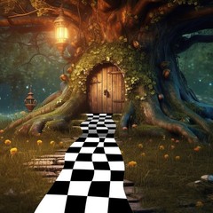 2 PCS Wonderland Party Decoration Black White Aisle Runner Rug Backdrop Carpet