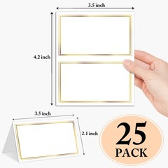 25 PCS Gold Foil Border Place Cards Tent Name Table Setting Food Label 010