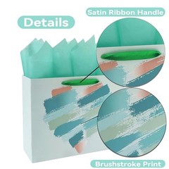wishinside 13″ Large Mint Green and Peach Gift Bag Set with Greeting Card and