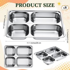 Foaincore 8 Pack 304 Stainless Steel Divided Plates Rectangular Portion Control